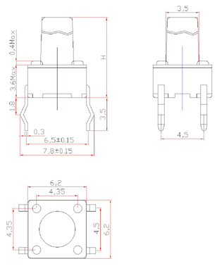 TS62H, 6,2x6,2 pin-type touch switch, Тактовые переключатели (TACT)
