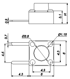 TS66HF, 6x6 Straight 2 pin type touch, Тактовые переключатели (TACT)