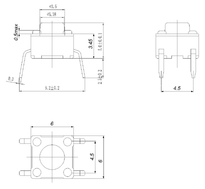 TS66HM, 6x6 DIP-type touch switch legs, Тактовые переключатели (TACT)