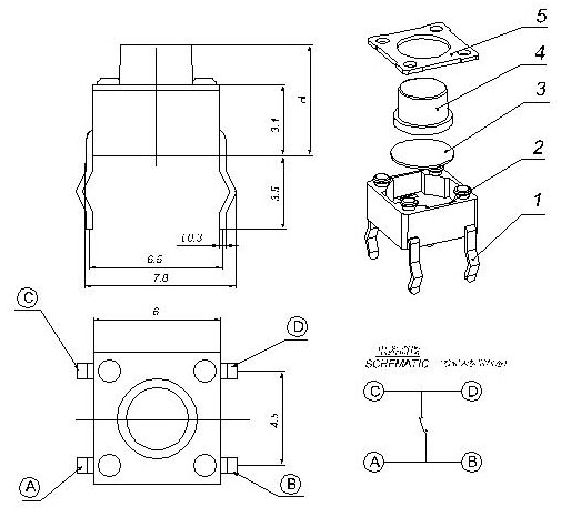TSCB66H, 6x6 normally closed switch,   (TACT)