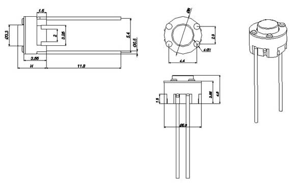 TSY66H, 6x6x5,0 round hat two foot long touch, Тактовые переключатели (TACT)