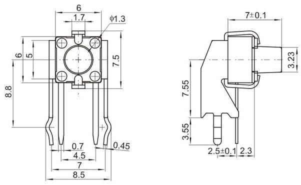 TSZJ66HX, 6x6 tact switch under the bracket,   (TACT)