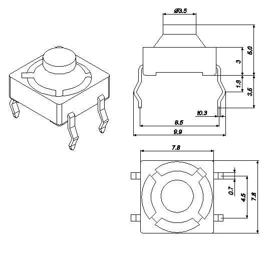 TSX88HS, 8x8 pin type touch switch conductive adhesive,   (TACT)