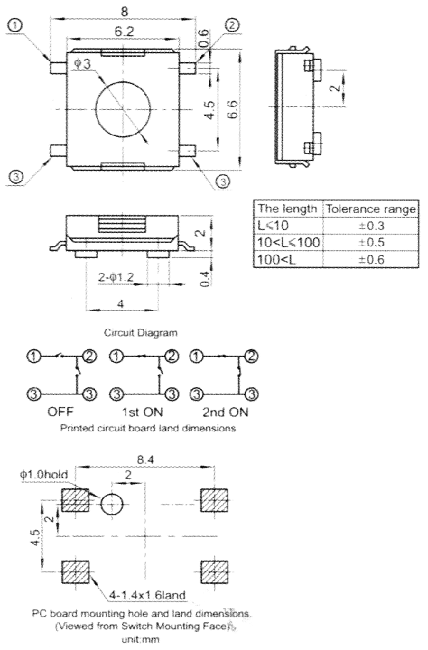 TMHM05 кнопка тактовая 6,2x6,6мм двойного нажатия для поверхностного монтажа