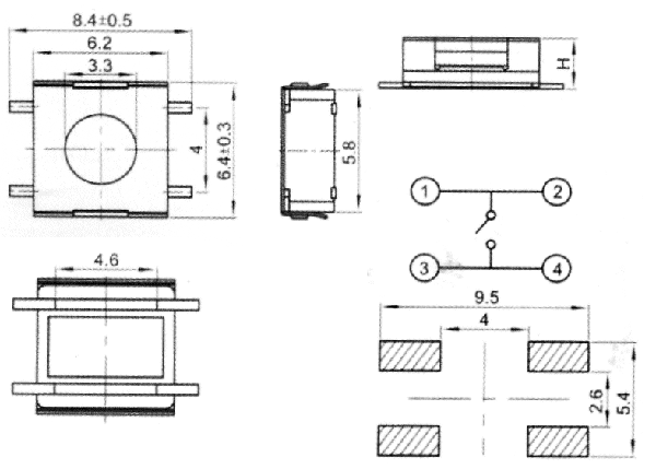 TVEF03 кнопка тактовая 6,2x6,2мм для поверхностного монтажа, Тактовые переключатели